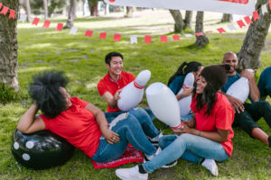 Group of friends participating in a team building