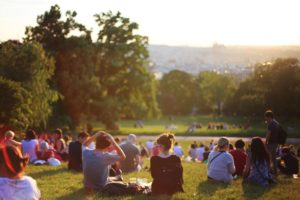 Group of people enjoying music concert